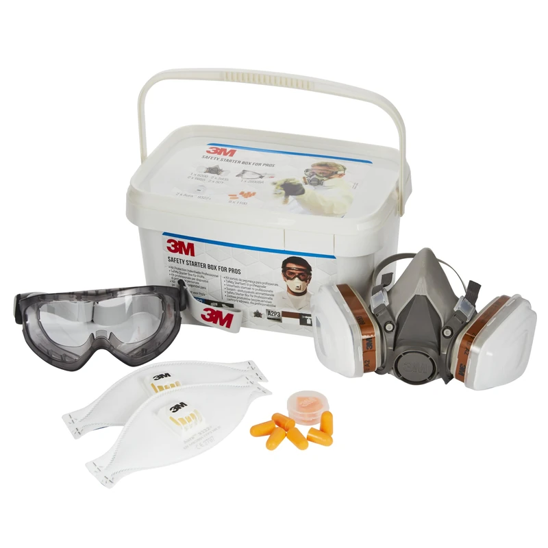 3M 1000MC Safety Box with Half-Face Mask and Gas/Particulate Filter, Particulate Mask, Hearing Protectors, Full-Vision Glasses and Cleaning Cloths