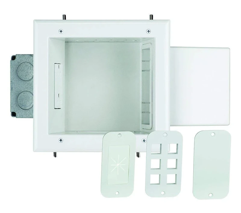DATA COMM Electronics 45-0052-WH Commercial Grade Recessed AV/HDMI Cable Conceal Plate with Expandable Media Box and 20 Amp Dual Power Receptacle