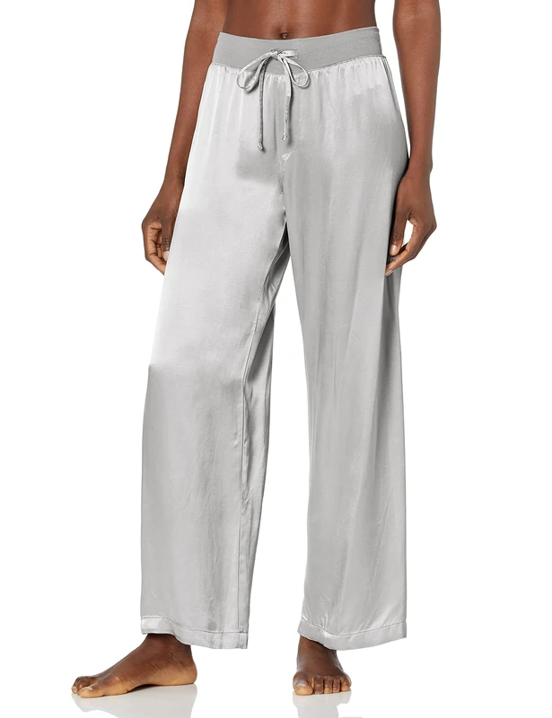PJ Harlow Women's Jolie Satin Pant Pajama Bottoms, Dark Silver, Medium