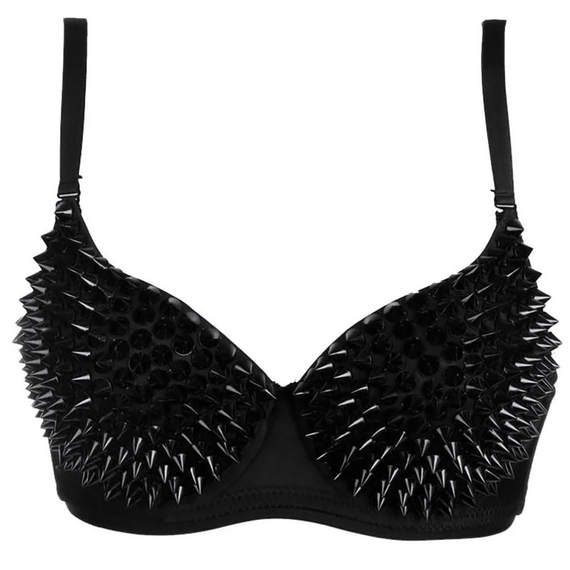 Kimring Women's Steampunk B Cup Spike Studs Rivet Party Club Rave Underwire Sport Bras Tops Black Small