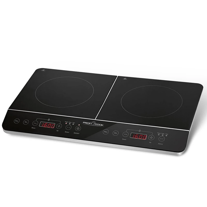 ProfiCook PC-DKI 1067 Induktions-Doppelkochplatte, automatische Topferkennung, elektronisches Sensor-Touch Bedienfeld with Display, 180 Minuten-Timer with Abschaltautomatik and Endsignal