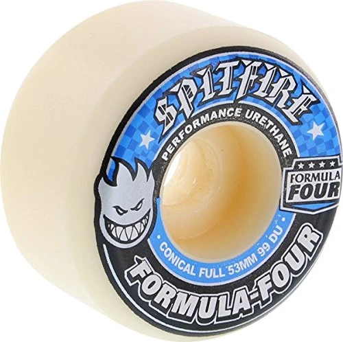 Spitfire Formula 4 99d Conical Full 53mm White W/Blue Skateboard Wheels (Set of 4) - Image 1