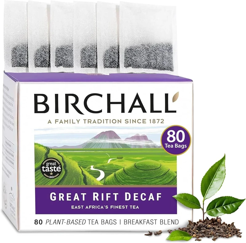 Birchall Great Rift Decaf Blend Tea Bags, English Breakfast Tea Bursting with Full Flavour, Perfect Vegan Gifts, 80 Plant-Based Everyday Tea Bags