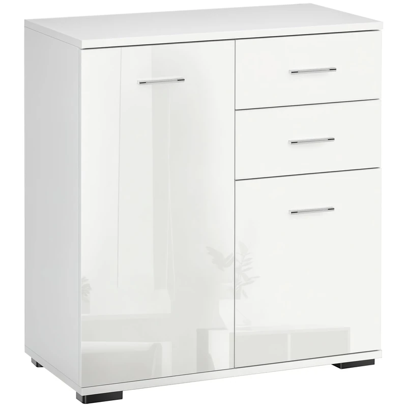 HOMCOM Sideboard, Modern Storage Cabinet with 2 Drawers, 2 Doors and Adjustable Shelf, Kitchen Cabinet for Living Room, Dining Room, High Gloss White