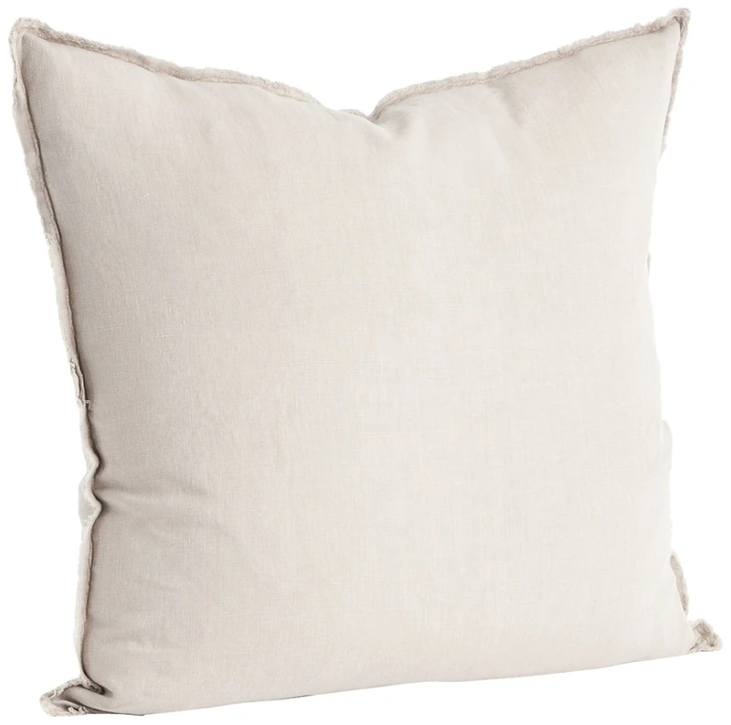 SARO LIFESTYLE Graciella Collection 100% Linen Down-Filled Throw Pillow With Fringed Edges, 20", Natural