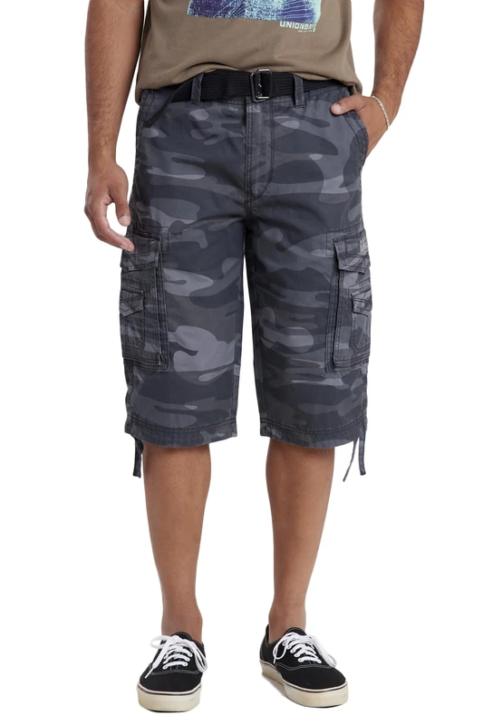 UNIONBAY Men's Cordova Belted Messenger Cargo Short-Reg and Big and Tall Sizes, Black Camo, 32