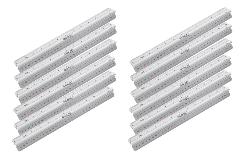 Westcott E-10114 00 I Ruler Aluminium with Handle Bar, 30 cm, 12 pcs