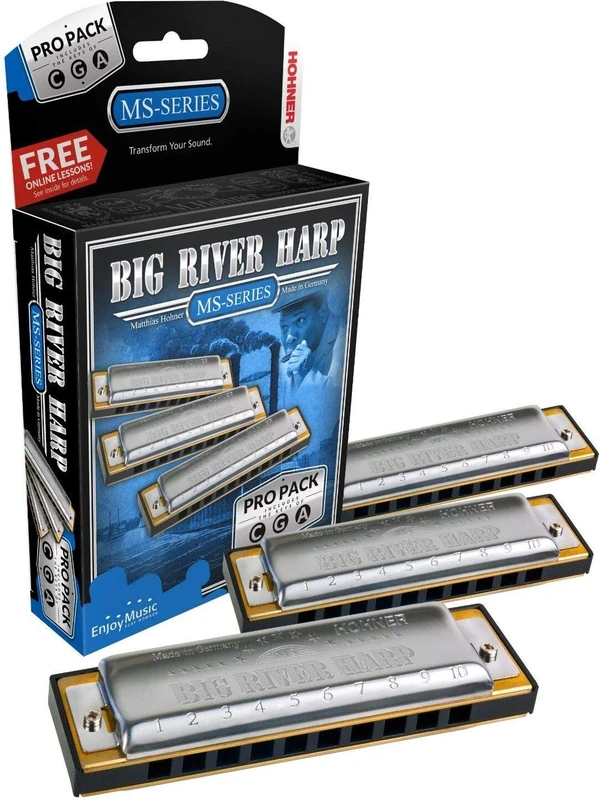 Hohner Harmonica 590 Big River Harp Pro Pack Harmonica Set, Keys of G, A, & C, Stainless steel (3P590BX)
