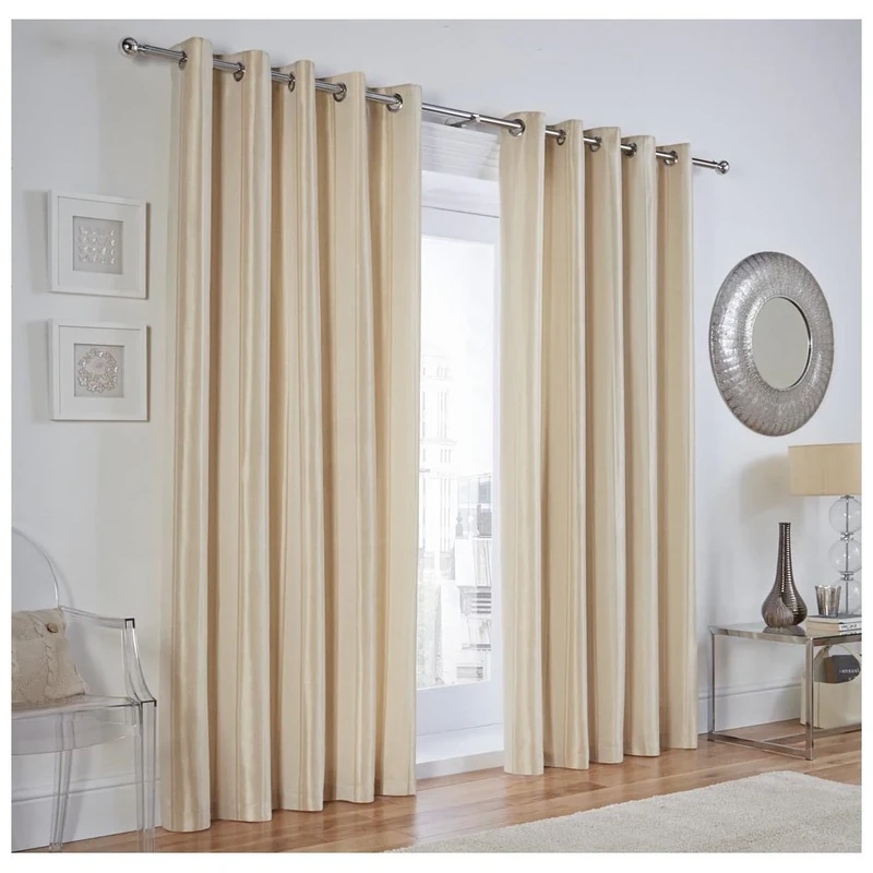 Just Contempo Jacquard Pencil Pleat Lined Curtains, Natural Cream, 66x72 inches