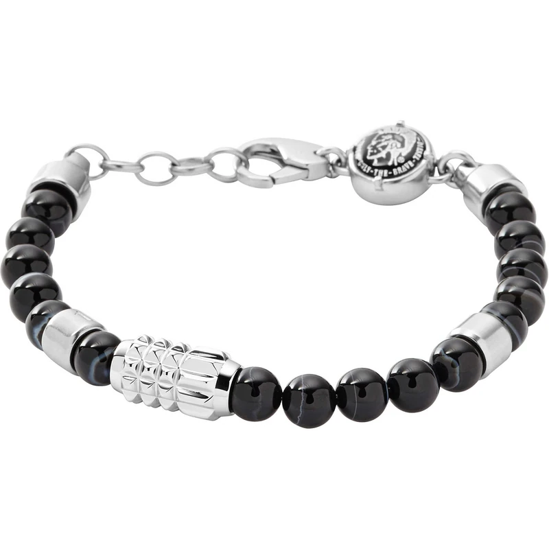 Diesel Bracelet for Men , 18.5 cm, 5 cm extender black Stainless Steel Bracelet, DX0847040