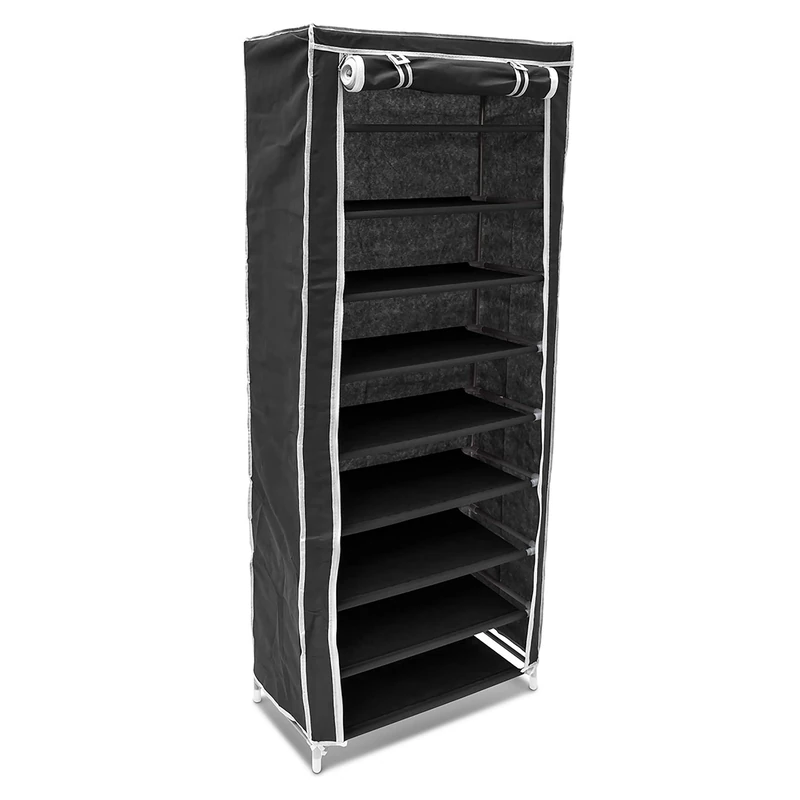 Relaxdays Organising Folding Rack, H x W x D: 151 x 60 x 30 cm, 9 Levels for 36 Pairs of Shoes, Black, Steel