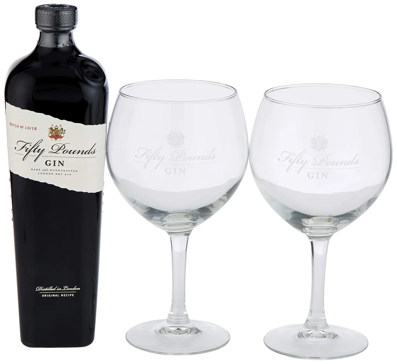 Fifty Pounds Gin Glass Gift Set, 70 cl