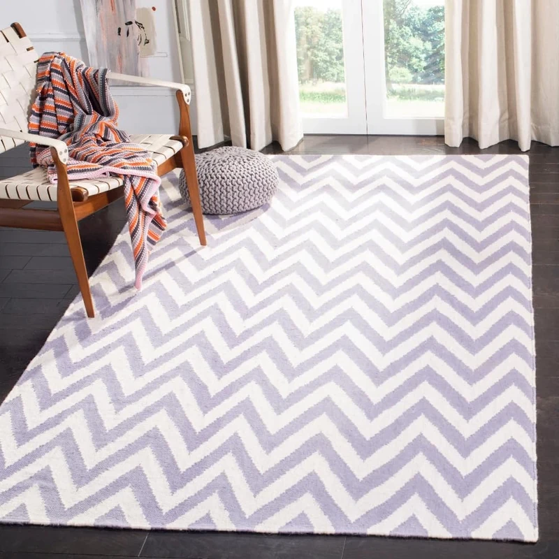 Safavieh Contemporary Indoor Flatweave Rectangle Area Rug, Dhurrie Collection, DHU557, in Purple / Ivory, 122 X 183 cm for Living Room, Bedroom or Any Indoor Space