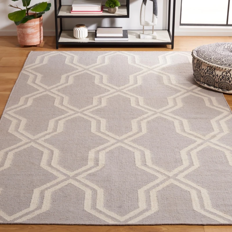 Safavieh Contemporary Indoor Flatweave Rectangle Area Rug, Dhurrie Collection, DHU559, in Grey / Ivory, 152 X 244 cm for Living Room, Bedroom or Any Indoor Space