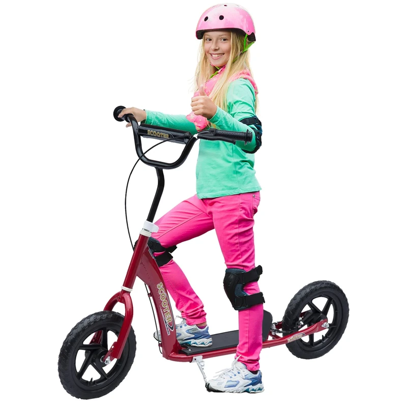 HOMCOM Teen Push Scooter Kids Children Stunt Scooter Bike Bicycle Ride On 12" EVA Tyres (Red)