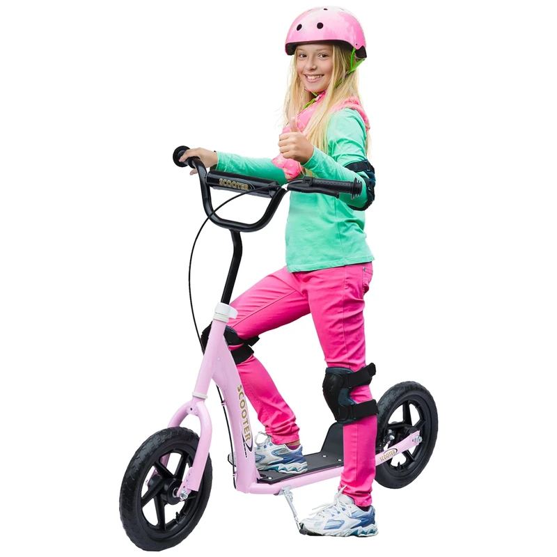 HOMCOM Kids Scooter, Toddler Kick Scooter with Adjustable Handlebar, 12" EVA Tyres, Rear Brake, for Age 5-12 Years, Pink