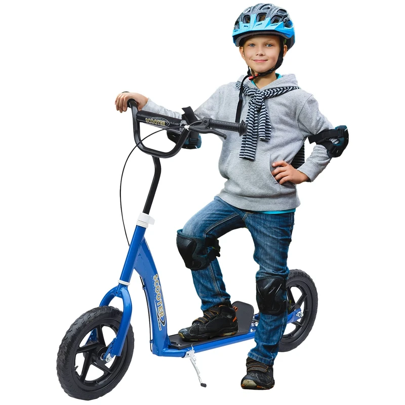 HOMCOM Kids Scooter, Toddler Kick Scooter with Adjustable Handlebar, 12" EVA Tyres, Rear Brake, for Age 5-12 Years, Blue