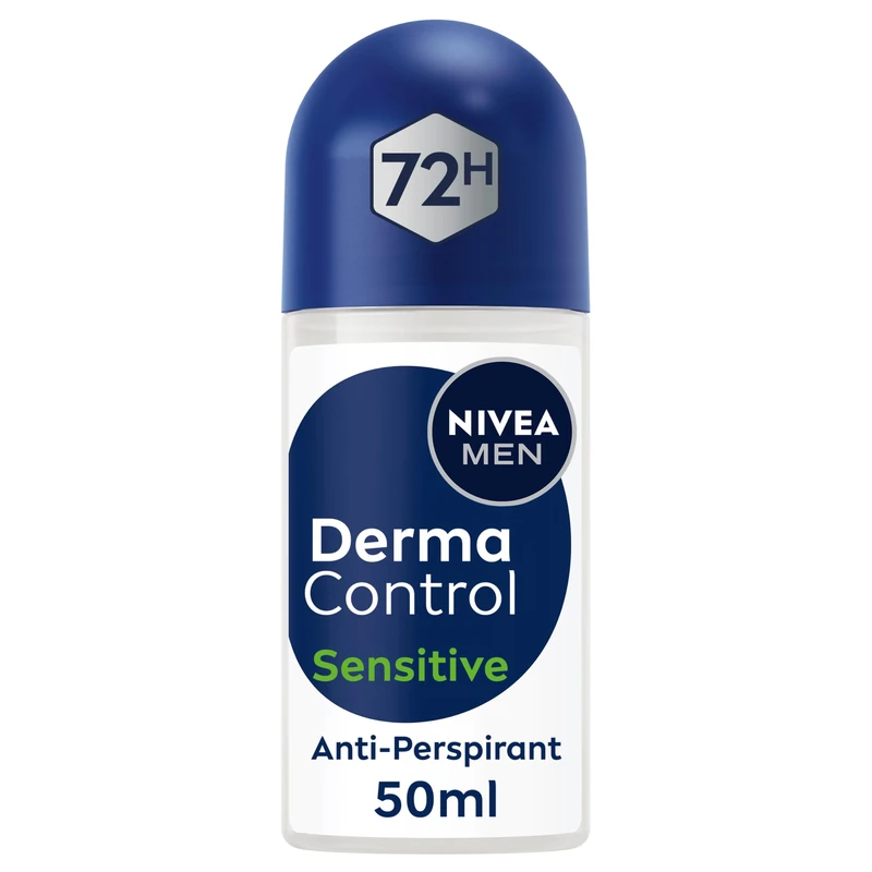 NIVEA MEN Derma Control Sensitive Roll On (6 x 50ml), Anti-Perspirant Formula for Defence Against Odour and Staining, 72H Protection Deodorant for Sensitive Skin, Pack of 6