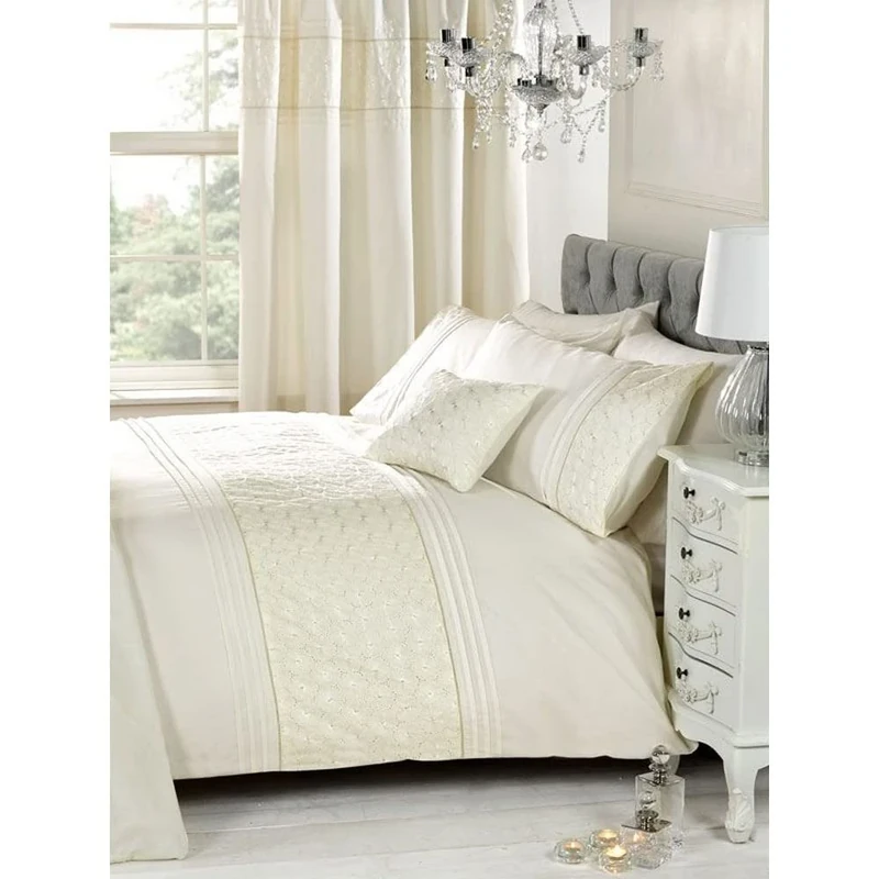 Rapport Home Cream Super King Size Duvet Cover & P/cases Bedding Bed Set Floral Emdroidered