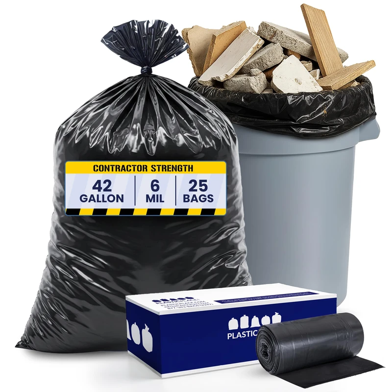 Plasticplace Contractor Trash Bags 42 Gallon │ 6.0 Mil │ Black Heavy Duty Garbage Bag │ 33” x 48” (25 Count) - Image 1