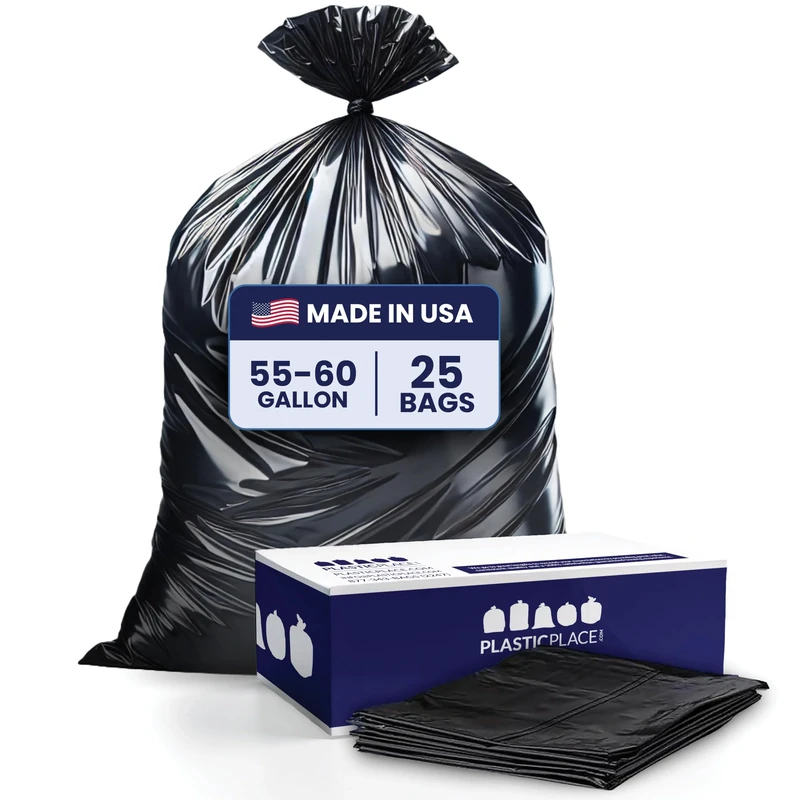 Plasticplace CON55X6 Contractor Trash Bags 55-60 Gallon │ 6.0 Mil │ Black Heavy Duty Garbage Bag │ 36” x 58” (25 Count)