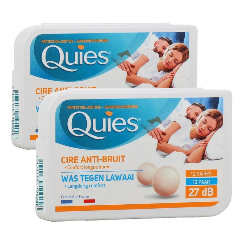 Quies Boules Natural Wax Earplugs - 2 x 12 Pairs, 27dB Noise Reduction