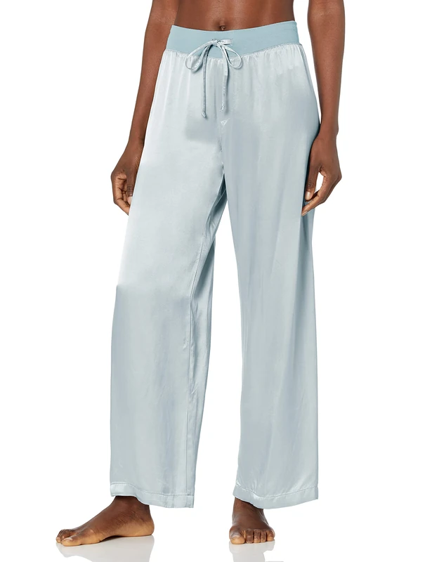 PJ Harlow Womens Jolie Satin Pant, Morning Blue, Large