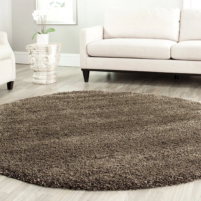 Safavieh Shaggy Indoor Woven Round Area Rug, California Shag Collection, SG151, in Mushroom, 122 X 122 cm for Living Room, Bedroom or Any Indoor Space