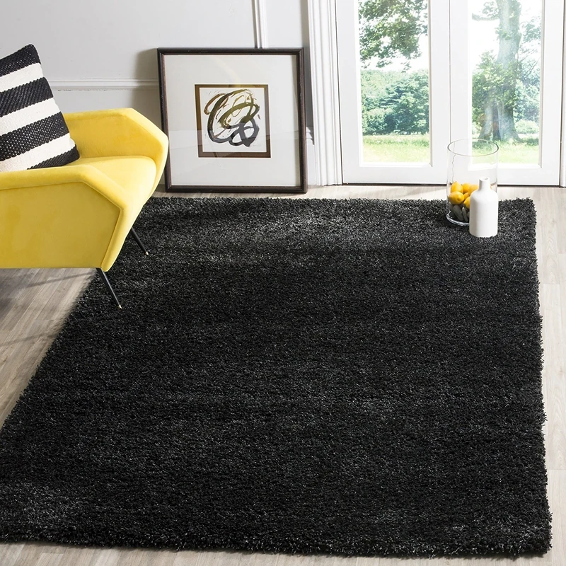 Safavieh Shaggy Indoor Woven Square Area Rug, California Shag Collection, SG151, in Black, 122 X 122 cm for Living Room, Bedroom or Any Indoor Space