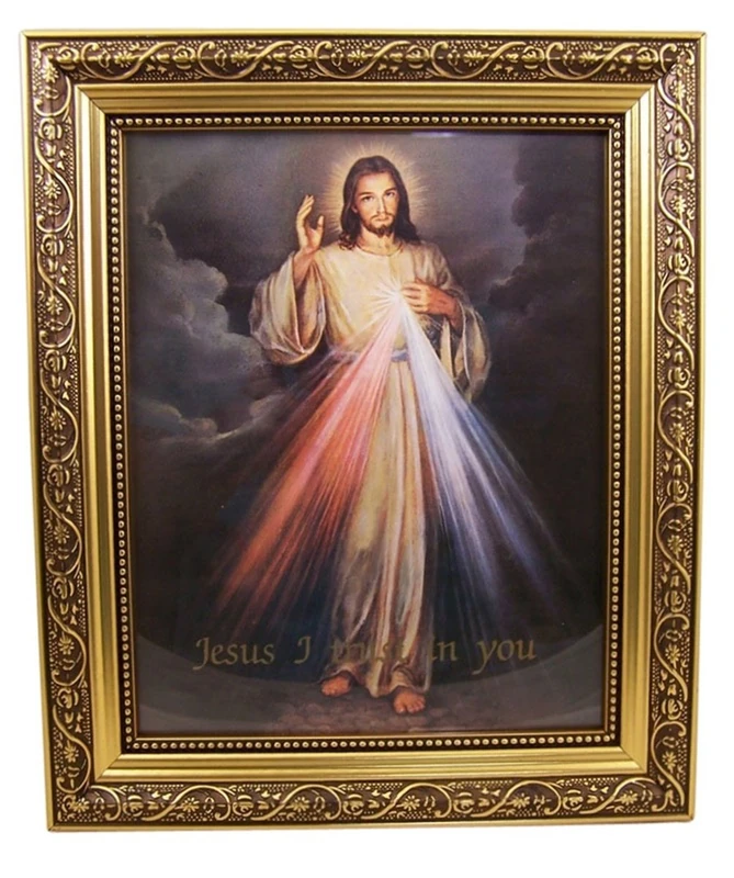 Gerffert The Divine Mercy Jesus Christ Print in 13 Inch Gold Finish Frame