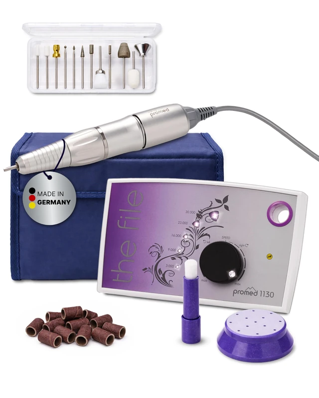Promed 1130 Professional Nail Sander, Electric Nail Sander with 12 Tips for Manicure Pedicure Electric Nail Drill Kit for Acrylics, Gels, Natural Nails 30,000 RPM