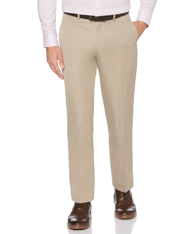 Perry Ellis Men's Modern Fit Performance Pant - Beige - 33W x 30L