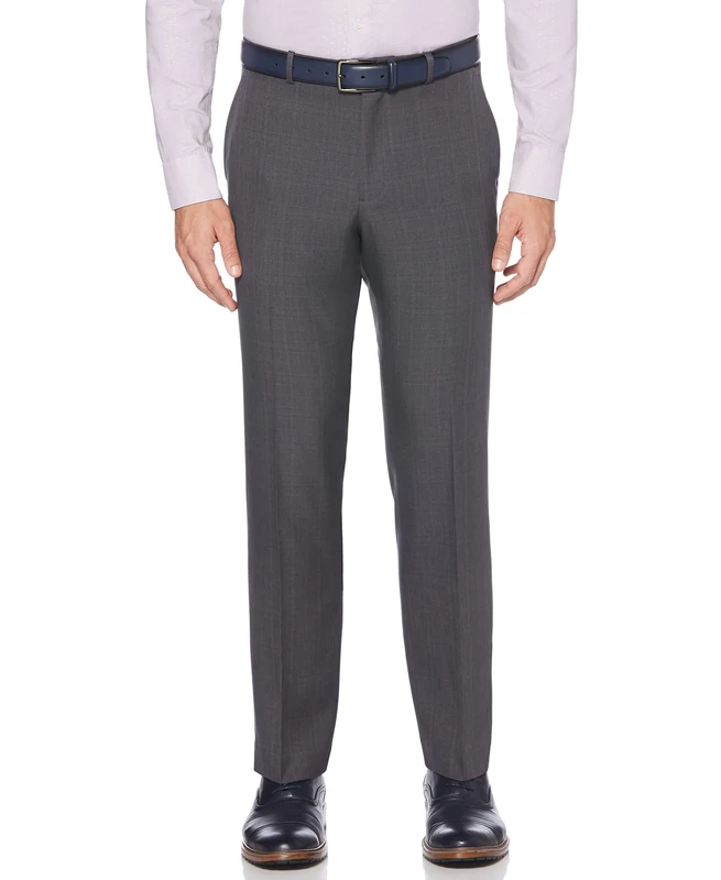 Perry Ellis Men's Portfolio Performance, Modern Fit, Non-Iron, Flat Front Stretch (Waist Size 30-42) Dress Pants, Charcoal Plaid, 34W x 32L - Image 1