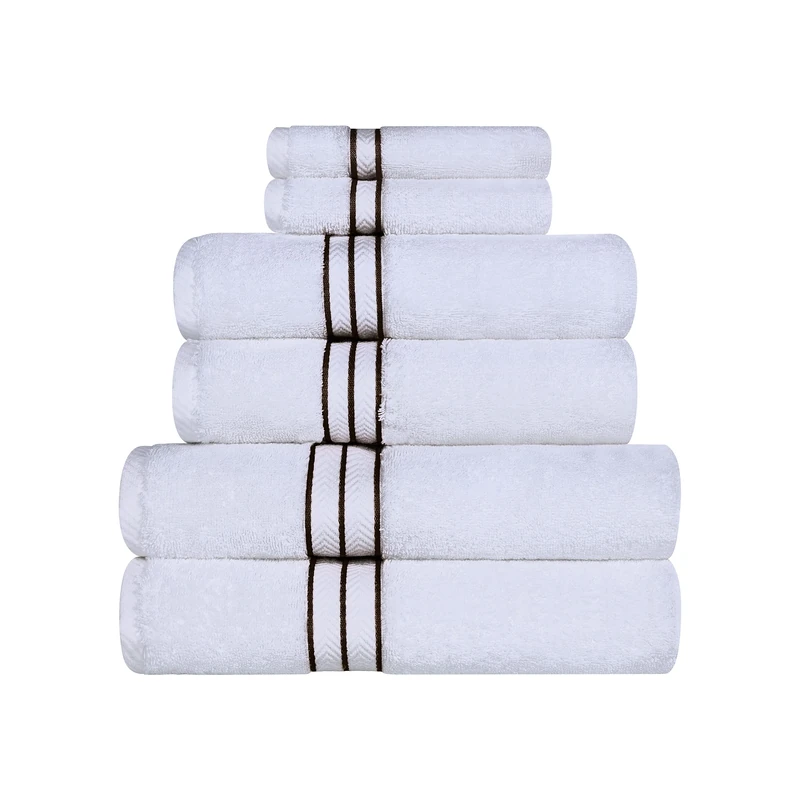 Home City, 100% Cotton, Towel Set, White/Chocolate - Towel