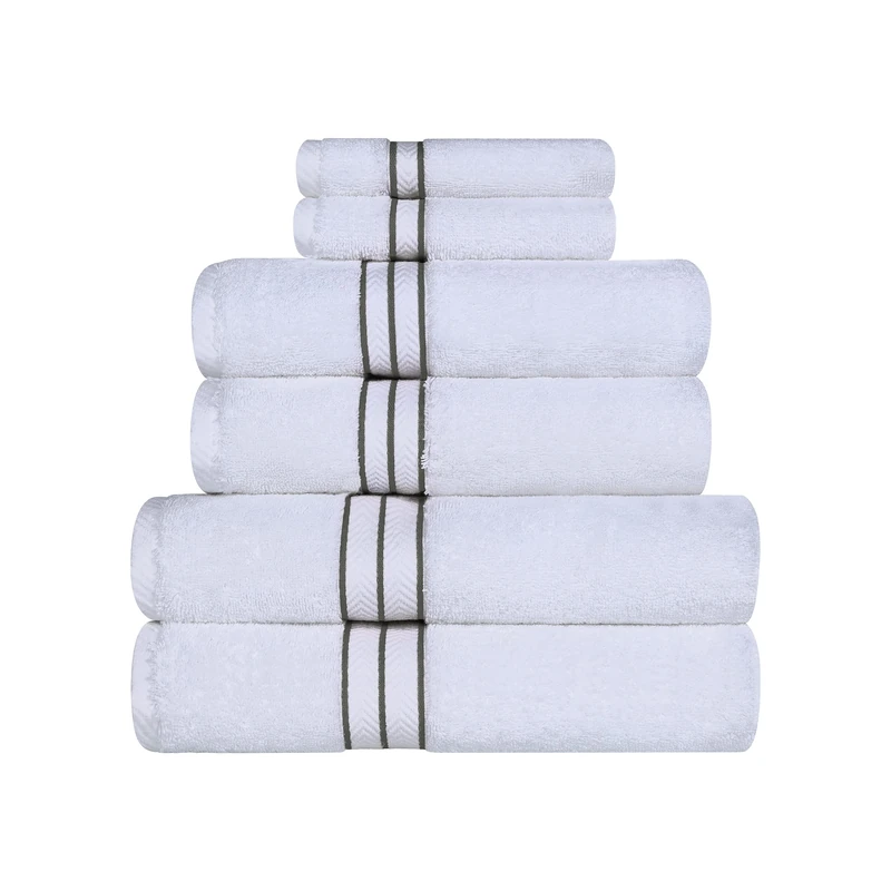Superior Hotel Collection 900 Gram, 100% Premium Long-Staple Combed Cotton 6 Piece Towel Set, White with Charcoal Border