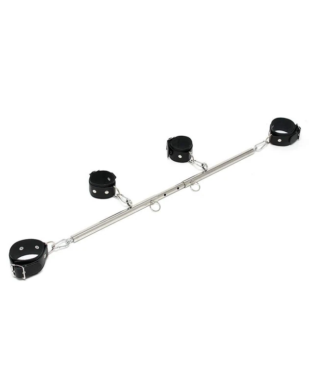 Erotic Fashion Spreadbar, Metal with Cuffs, Silver Metal Leather, Adjustable, Pack of 1