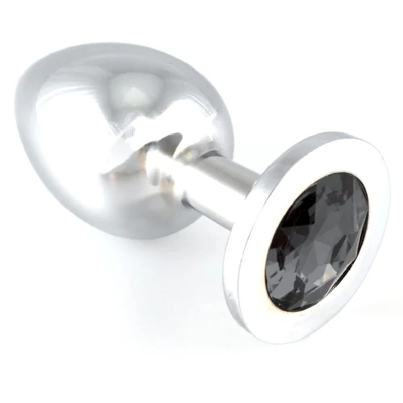 Rimba Bondage Play Buttplug, Large with Crystal (Unisex) Black/Silver Ø 4 x 9.7 cm