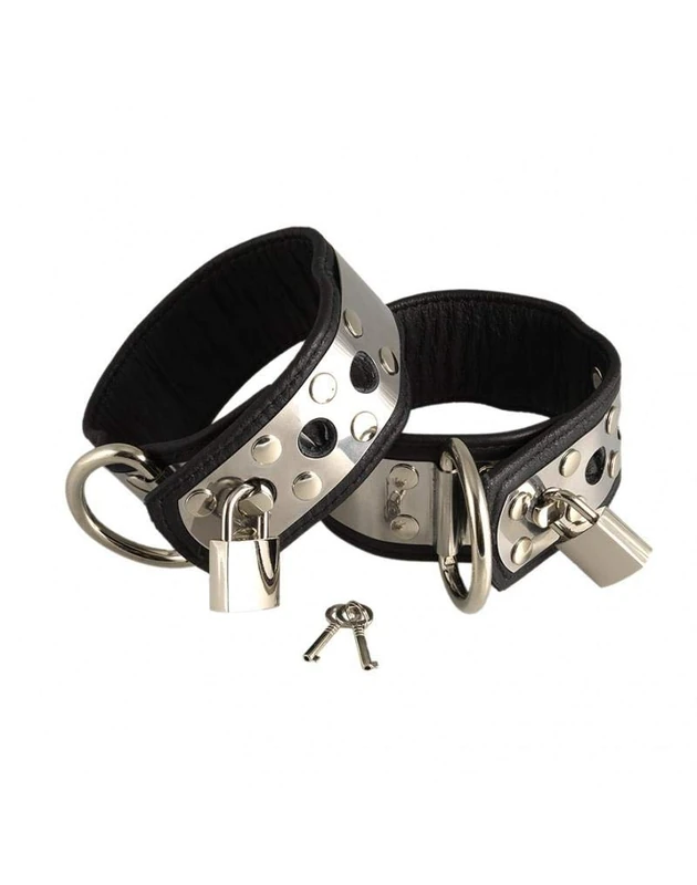 Erotic Fashion ra7524 Cuffs with Metal and Padlock, Black/Silver Leather/Metal Adjustable, Pack of 1