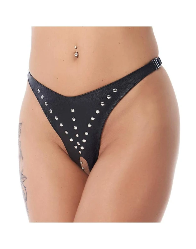Rimba - Open Crotch Briefs Decorated with Rivets Black