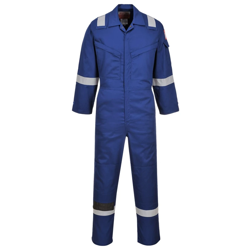 Portwest FR21 Men's Bizflame FR Lightweight Fireproof Coverall Flame Resistant Overall Anti-Static Welding Safety Boiler Suit 100% Cotton Reflective Knee Pad Pockets, Royal Blue, XL