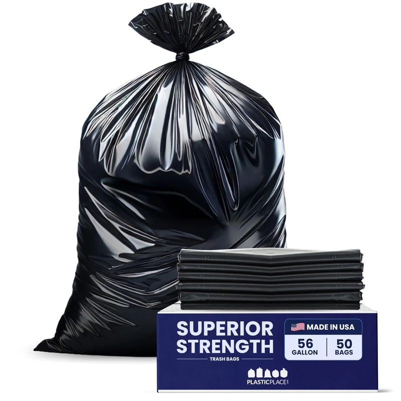 Plasticplace 56 Gallon Glutton Trash Bags - 2.4 Mil Black 50ct
