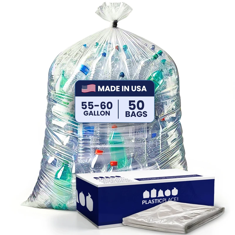 Plasticplace - W55LDC2 55-60 gallon Trash Bags │ 2 Mil │ Clear Heavy Duty Garbage Can Liners │ 38” x 58” 1 Count (Pack of 50)