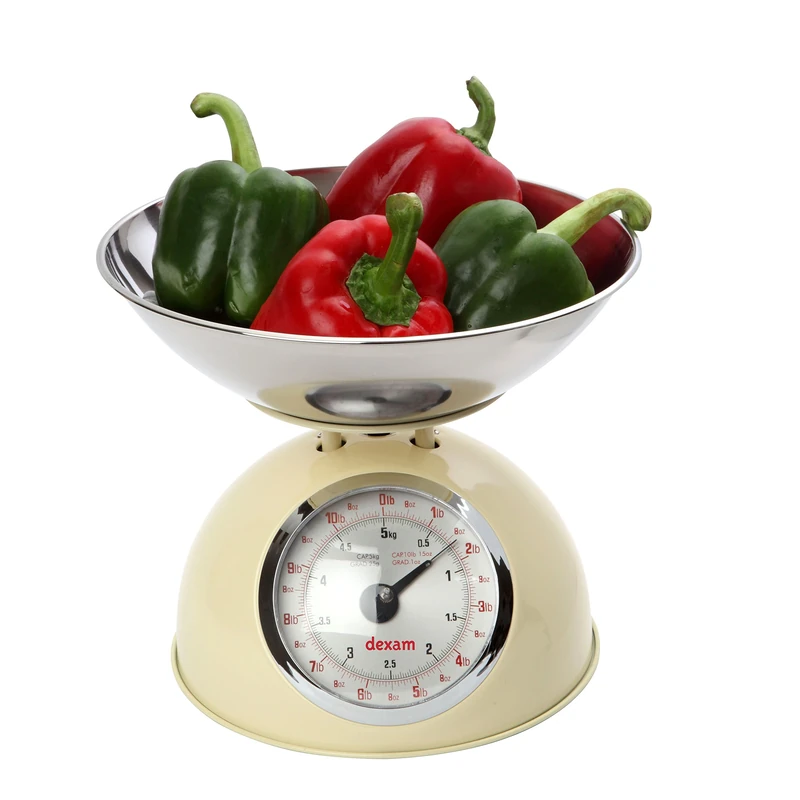 Dexam 17848104 Cream Retro Kitchen Scales with a large bowl, stainless steel