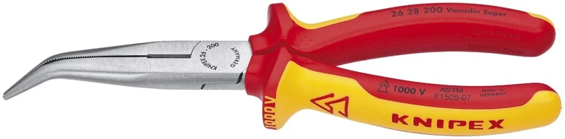KNIPEX Tools - Long Nose Pliers with Cutter, 40 Degree Angled, 1000V Insulated (2628200SBA)