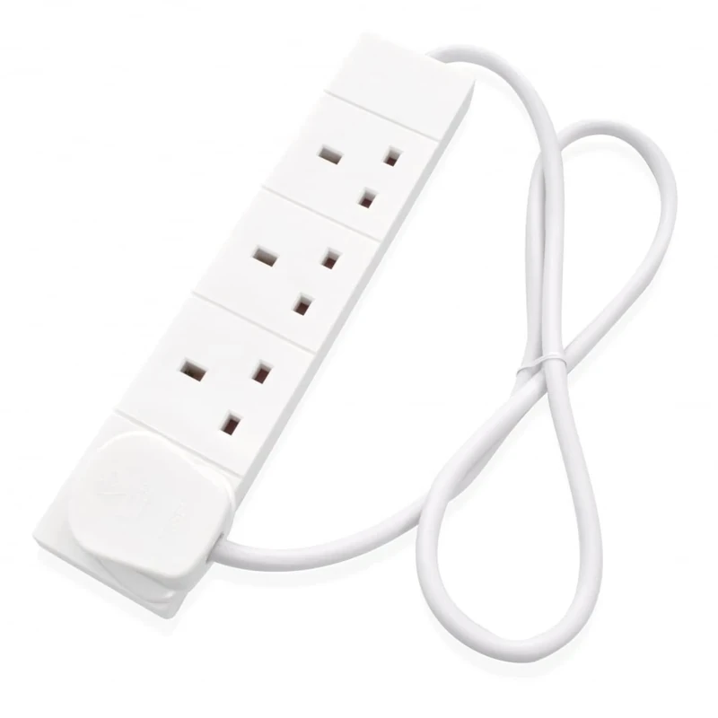 4-Way Extension Lead - Four Gang Multi Plug Socket - White Power Cable 1m