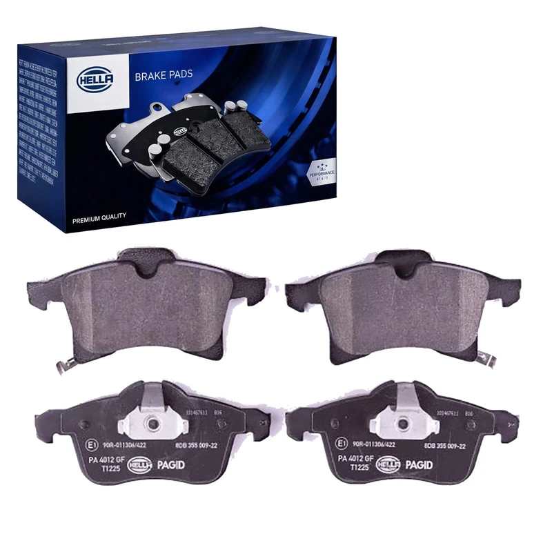 HELLA 8DB 355 009-221 Brake pad set - with acoustic wear warning - T1225 - for e.g. CHEVROLET / HOLDEN / OPEL / SATURN