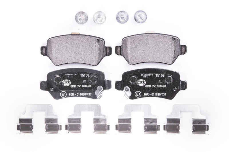 HELLA 8DB 355 018-781 Brake pad set - with acoustic wear warning - T5158 - for e.g. CHEVROLET / HOLDEN / KIA / OPEL / SATURN