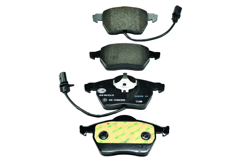 HELLA 8DB 355 010-731 Brake pad set - with integrated wear warning contact - T1388 - for e.g. AUDI / SEAT / SKODA / VOLKSWAGEN - Image 1