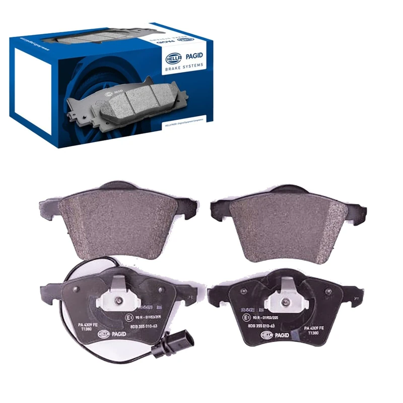 HELLA 8DB 355 010-631 Brake pad set - with integrated wear warning contact - T1380 - for e.g. FORD / SEAT / VOLKSWAGEN