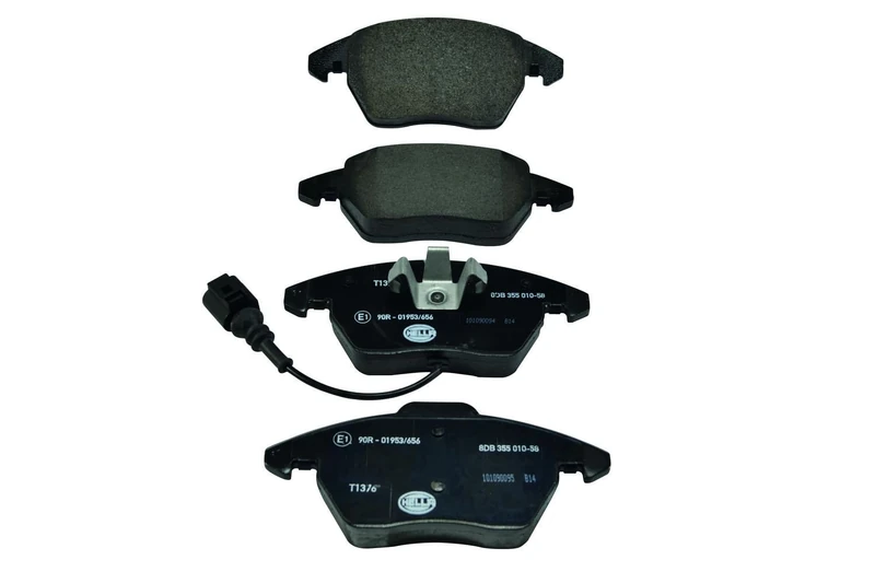 HELLA 8DB 355 010-581 Brake pad set - with integrated wear warning contact - T1376 - for e.g. AUDI / SEAT / SKODA / VOLKSWAGEN